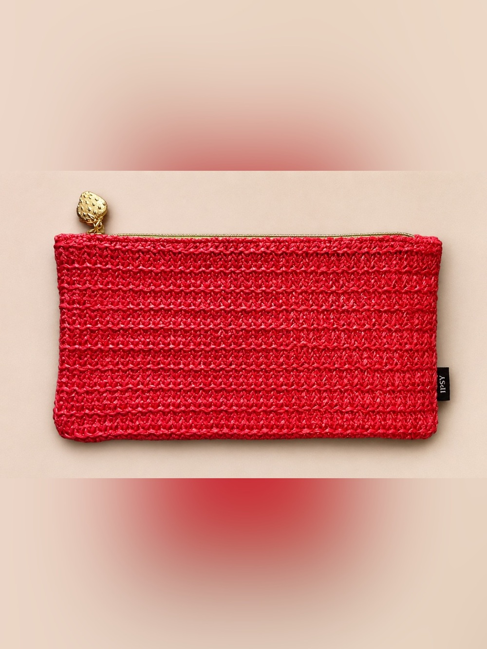 IPSY Strawberry 🍓 Pink Woven Makeup Bag Satin Lined Cosmetic Pouch - Picture 1 of 6